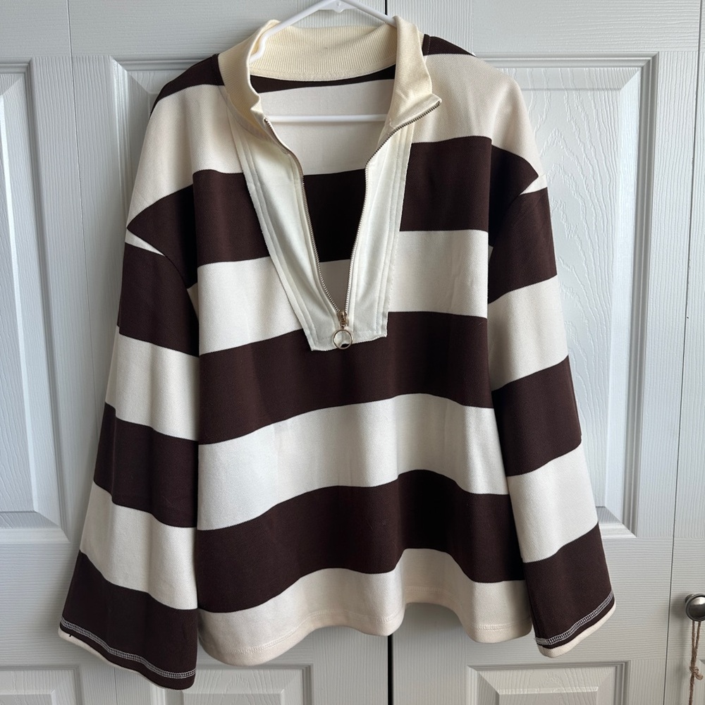 Striped Brown and White Women's Top